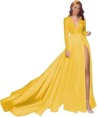 Long sleeve satin dresses and sequins, V -neck, formal evening dresses with slit.. Your ideal shopping companion, DIAYTAR NIGERIA offers unmatched variety with delivery within a week.