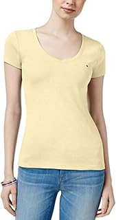 Woman Tommy Hilfiger Tommy Hilfiger T-shirt with short sleeves and V-neck for women.. DIAYTAR NIGERIA: Where every shopping need is met with affordable prices and timely delivery.