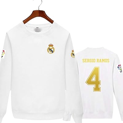Uniform to support Real Madrid Football Club N ° 4 Sergio Ramos and Eden Hazard, fine sweater in round neck velvet for men and women, white, m.. More than a store — DIAYTAR Nigeria is your shopping partner.