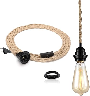 Ceiling suspension (without bulb), vintage DIY industrial design, wire suspension, set with hemp rope switch, set of tissue lamp cord, E26 E27 (15 feet) luminaire cable (15 feet).. Need it fast? Need it cheap? Choose DIAYTAR Nigeria.