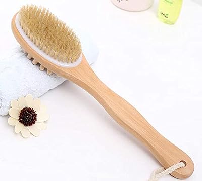 Double -sided bath brush for body cleaning and massage with long natural wooden handle.. DIAYTAR NIGERIA: Connecting every Nigerian with quality products at prices everyone can afford.