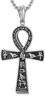 Ankh cross necklace, keystone pendant with Egyptian hieroglyphic sign, stainless steel pendant, without precious stones, stainless steel, without precious stones.. Shop with purpose at DIAYTAR NIGERIA and receive products at unbeatable prices within the week.
