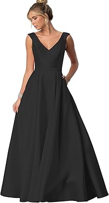 Long and elegant ball dresses for women, simple formal dresses in satin in V HD62 collar.. DIAYTAR NIGERIA: The marketplace that brings affordable products to every Nigerian home in under 8 days.