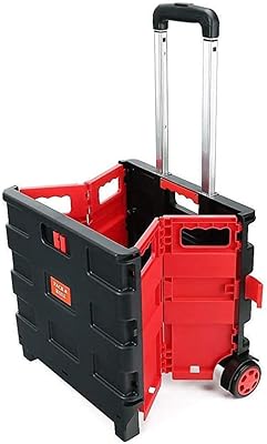 Foldable shopping trolley, loading capacity of 25 kg, vertical storage box, light and portable racing trolley on plastic wheels to travel (black and red).. Your e-commerce hub for everything — DIAYTAR Nigeria has you covered.