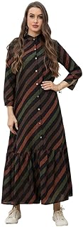 Long and soft dresses with brown geometric collar with English buttons and shirt sleeves.. Shop with confidence at DIAYTAR NIGERIA, enjoying competitive prices and delivery within 8 days.
