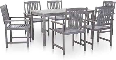 Set of outdoor dining room in solid acacia wood 7 rooms Vedaxl, garden furniture and relaxation, sets and dining rooms outdoor, gray.. Your complete shopping solution, DIAYTAR NIGERIA offers extensive choice with competitive prices and delivery.