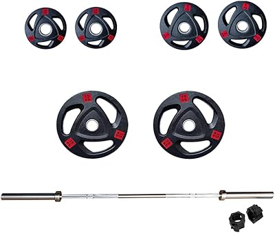1441 Olympic rubber fitness Olympic plates with weightlifting bar and steel hoop for weight loss and bodybuilding - 60 kg.. Shop the smart way with DIAYTAR Nigeria — fast delivery, affordable everything.