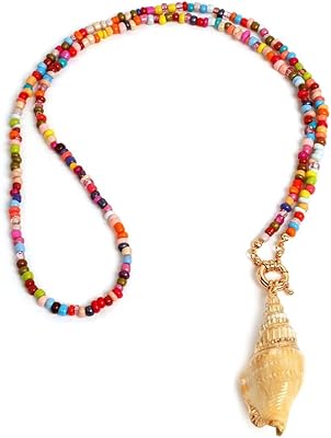 Necklace with natural shell pendant, scallop shell, conch, bohemian style, woven rattan pendant, 18 -carat real gold plated, hand -woven jewelry, beach jewelry, ocean, Halloween gift, costume, women and girls.. Enjoy the simplicity of shopping with DIAYTAR NIGERIA, offering vast choices delivered in just 5-8 days.
