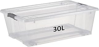 30 l first storage box with lid and casters | Fine plastic organizer under the bed - stackable transparent boxes to store clothes, toys, shoes, tools, medicines, office supplies, arts and crafts, kitchen.. DIAYTAR NIGERIA: Your partner in affordable online retail with reliable shipping across Nigeria.