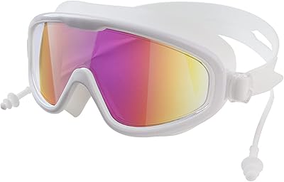 Swimming glasses for adults, children, women, men, swimming glasses for adults, waterproof, anti-fog, anti-UV, UV protection, waterproof, with wide frame-white.. DIAYTAR NIGERIA: Where shopping meets satisfaction with affordable prices and reliable 5-8 day shipping.