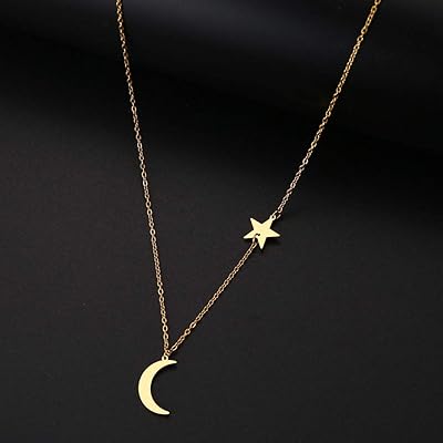 Collar in gold alloy, star and croissant, simple jewelry for women and girls, yellow gold, yellow gold.. Discover endless possibilities with DIAYTAR NIGERIA's vast e-commerce selection and budget-friendly delivery.
