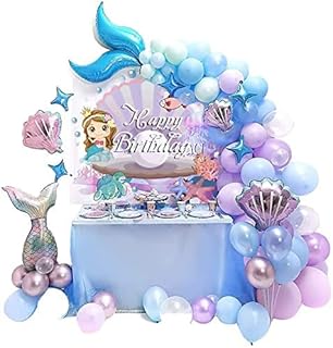 Kit of garland of mermaid birthday birthday balloons, 129 pieces of mermaid birthday party supplies for princess, photo cabin decorations including a tablecloth, balloons and a backdrop.. DIAYTAR NIGERIA makes online shopping accessible with our budget-friendly prices and reliable shipping.