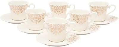 Cups and saucers in ivory porcelain shalo, set of 12 pieces - white and gold, 6 service plates, FPR -030.. DIAYTAR NIGERIA revolutionizes online shopping with competitive prices and reliable 5-8 day delivery.