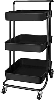 New 3 -level roller storage trolley for shopping center with roller handle, multifunctional mobile cart with large storage shelf with knitted basket for kitchen, black.. Experience the future of shopping with DIAYTAR NIGERIA's extensive selection delivered in just 5-8 days.