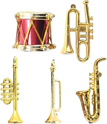 Toyvian 5 pieces set of miniature musical instruments Drums saxophone trumpet figurines doll house models of music instruments ornament for mini home furnishings of golden music room.. DIAYTAR NIGERIA brings the market to your fingertips with affordable prices and swift delivery services.