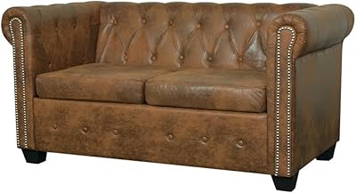 Chesterfield fidaxl sofa for living room, 2 -seater corner sofa, relaxed sofa, brown leather imitation leather.. DIAYTAR NIGERIA: Where affordable shopping meets reliable nationwide delivery in less than a week.