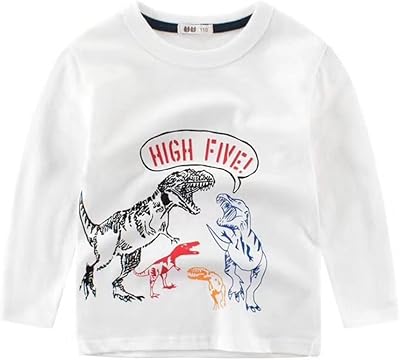 White T-shirt with long sleeves for boy with dinosaurs.. Shop across boundaries with DIAYTAR NIGERIA's comprehensive catalog delivered nationwide at budget rates.