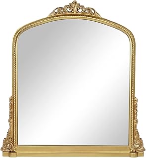 Mirror Baroque Baroque Arqué Decorative Traditional, Large Golden Rectangular Wall Mirror for Ancient Bathroom, 34 "in height x 32" wide, ancient gold.. DIAYTAR NIGERIA: Where affordable online shopping meets reliable delivery across Nigeria.