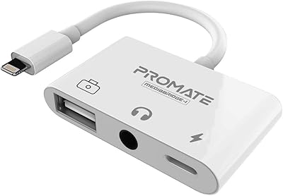 Promide adapter 3 in 1 Lightning to Audio Helmet Audio plug 3.5 mm, USB OTG cable female for camera with 2A fast charging port adapter, xs max, iPad pro, iPod, Media Bridge, White.. Shop confidently with Nigeria's most trusted e-commerce platform, offering swift and affordable delivery.