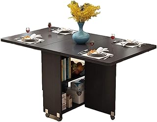 Foldable dining table, modern extensible kitchen table with 2 storage shelves and casters, designer table with sloping leafy leaves for kitchen, living room, office at home.. DIAYTAR NIGERIA: Making online retail accessible to all with affordable nationwide shipping.