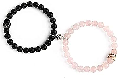 Magnetic bracelets for couples with crown pattern of king and queen for men and women, Bracelet of pearls for couples, couple gifts for best boyfriend and girlfriend, 2 pieces, pink and black, natural quartz stones.. Nigeria's favorite online shopping platform, DIAYTAR offers unbeatable prices and delivery within a week.