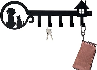 Amatest black metal keychain, wall decoration, wall keychain with screws and fasteners for entrance, kitchen, corridor, desk (cat and dog).. Experience hassle-free shopping with DIAYTAR NIGERIA's user-friendly platform and prompt delivery service.