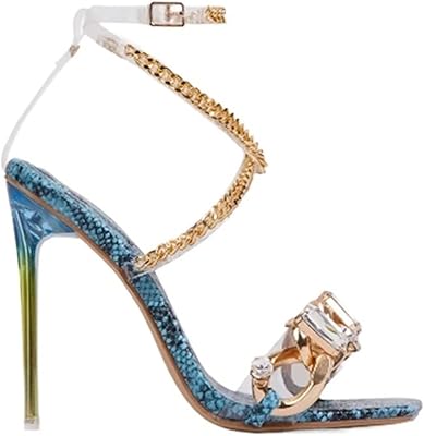 WalkFB heels for women dressed sandals with crystal chain, party and wedding shoes, transparent perspex stilettos (Color: hortel, size: 41).. Your shopping aspirations fulfilled at DIAYTAR NIGERIA with competitive prices and reliable delivery.