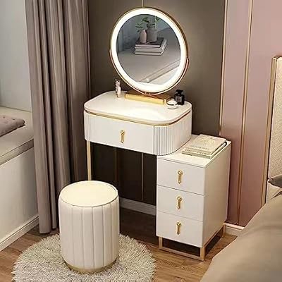 Small hairdresser with LED mirror and stool, set of makeup table for girls with adjustable drawers, 3 -colored touch screen, perfect for bedroom decoration (white 50 cm).. Shop smarter with DIAYTAR NIGERIA's vast product range and budget-friendly delivery within the week.