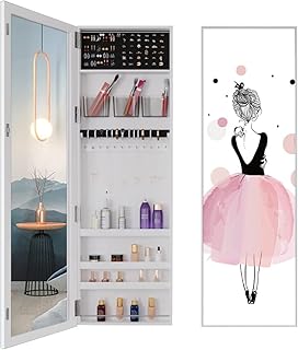 Full length mirror of 47 "with jewelry cabinet, wall jewelry organizer/door, storage cabinet hanging at 5 levels, entrance wall, gift for women.. Shopping made simple with DIAYTAR NIGERIA's vast selection and budget-friendly nationwide delivery.