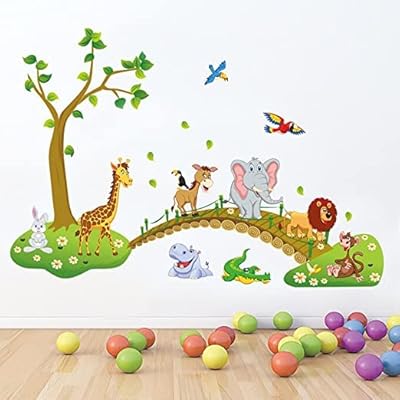 Oriti jungle animals tree wall stickers lion giraffe elephant walking on the bridge wall stickers children's room decoration decor (finished size: 48.8 "x 31").. DIAYTAR NIGERIA: Where shopping dreams become reality with affordable prices and prompt shipping.
