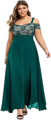 FANKLE Evening dress in floral lace for women, bare shoulders, evening dresses, large size, long dresses in silk muslin.. Shop without boundaries at DIAYTAR NIGERIA, offering affordable products with convenient delivery times.