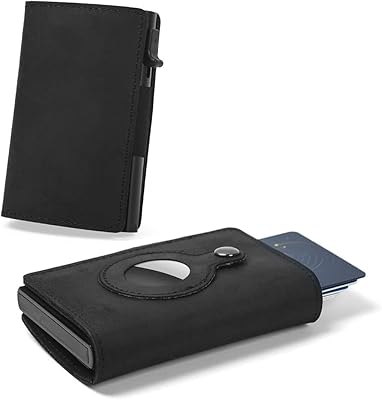 Intelligent portfolio Airtag | RFID credit card holder, mini aluminum portfolio with automatic opening | Pocket and fine design format, versatile accessories for AirTag | Airtag for men's wallet ..., black leather, black leather.. Get more, save more — only on DIAYTAR Nigeria.