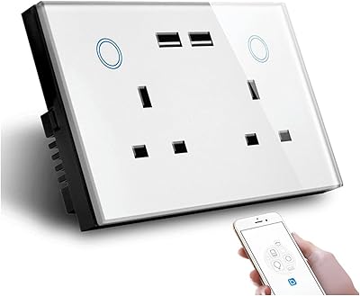 EASLIVE USB MURAL EASLIV TUYA WIFI with USB port, British electric power outlet 15A, touchscreen switch, wireless loading, works with Alexa and Google Home (white, double socket + 2 USB ports).. DIAYTAR NIGERIA delivers affordability and convenience to your doorstep within 8 days of purchase.