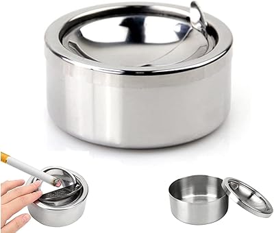 Modern Table Metal Ash Bounty Neonance Cendrier in stainless steel with cover.. DIAYTAR NIGERIA transforms dreams into deliveries with our affordable prices and 5-8 day shipping.