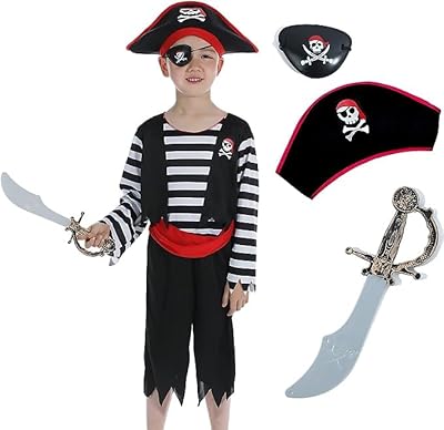 Sponikus pirate costume for children with pirate hat, eye cover and pirate cutter.. Experience the ease of modern shopping with DIAYTAR NIGERIA's comprehensive platform and quick delivery.