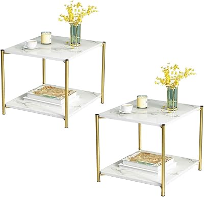Basse tables for the living room, round overtime tables for sofa, modern marble foot table with metal feet, lot of 2 (square - white).. Experience the power of choice with DIAYTAR NIGERIA's extensive catalog and reliable delivery service.