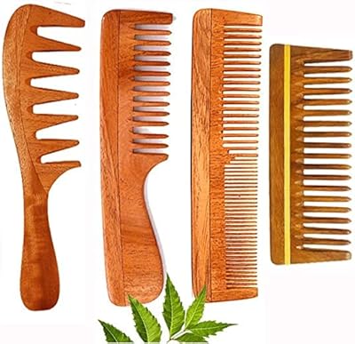 Neem Roviz wooden hair comb | Large tooth comb for curly hair | Wooden comb for women and men - (pack of 4).. Affordable shopping made easy on DIAYTAR Nigeria, with fast delivery from 5 to 8 days.