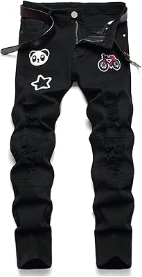 Jean de biker motorcycle for men, torn holes, jeans pants cup slim, patch skinny.. Shop smarter, not harder with DIAYTAR NIGERIA - thousands of products at your fingertips with affordable delivery.