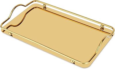 Decorative Steel Steel Service Steel Finish Golden Mirror, snack tray, dessert, coffee, tea with handles, perfume tray for jewelry trinkets, for vanity service trays, festive bar 34 x 21 x 4.5 cm.. Experience hassle-free shopping with DIAYTAR NIGERIA's user-friendly platform and prompt delivery service.