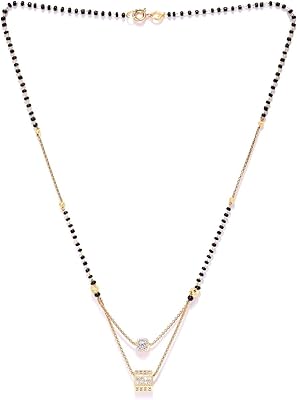 Traditional mangalsutra channel for women, gold plated brass and black pearls (gold), brass, American diamond.. Forget the long lines — DIAYTAR Nigeria is always open for shopping.