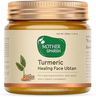 Mother Sparsh Ubtan powder to treat hyperpigmentation, brown spots and light skin with turmeric | with saffron, pink petals and orange zest - 40g.. Why pay more? DIAYTAR Nigeria gives you the best for less.