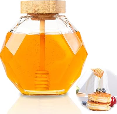 Siosi glass honey honey jars with hexagonal hermetic lid with natural wood cover, natural wood cover, transparent honey pot with domestic kitchen cover 380 ml.. DIAYTAR NIGERIA makes quality accessible with our diverse product range and dependable delivery service.
