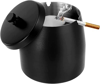 Large thick ashtrard with cigarette lid in stainless stainless stainless steel and windbreaker.. DIAYTAR NIGERIA brings the market to your fingertips with affordable prices and swift delivery services.