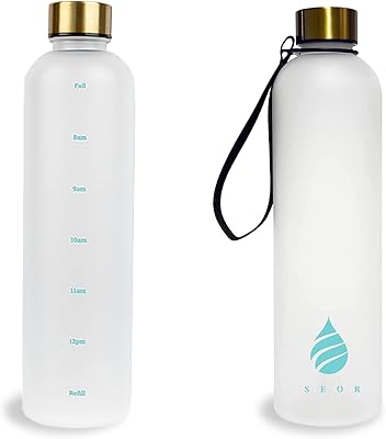 Bottle of drinking water Seor 1 L with time marker - water bottles of 32 oz waterproof, BPA without, motivating and reusable with drinking time - ideal for fitness, sport, travel, the gym and the exterior (white).. Your shopping needs fulfilled through DIAYTAR NIGERIA's extensive selection and nationwide delivery.