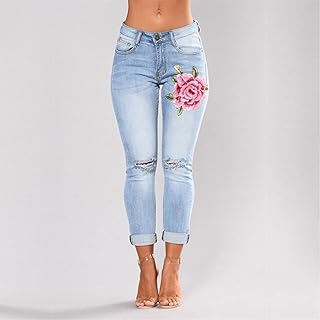 Jean stretch embroidered for women with floral pattern Jean Skinny torn with pink pattern.. Explore limitless products on DIAYTAR Nigeria — at the lowest prices.