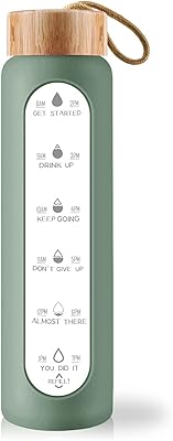 Borosilicate glass bottle borosilicate with 32 oz with waterproof markers without BPA with silicone cover and bamboo cover for outdoor sports (green).. For everyday items and more, trust DIAYTAR Nigeria.