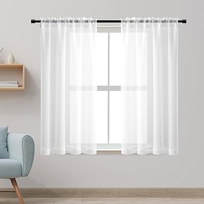 XT My Kitchen window curtains, 48 ​​inch length, 2 panels, transparent mini-rideaux with a tilt-in for bathroom and bedroom window, white color.. Get top brands at bottom prices, only on DIAYTAR Nigeria.