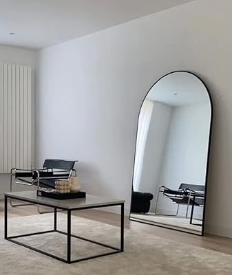 Curved mirror over the entire length with wall support, floor mirror with aluminum frame suitable for the living room, bedroom, entrance and decoration (black).. Unlock access to a wide range of products with DIAYTAR NIGERIA's affordable e-commerce platform.