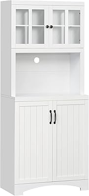 HomeCom Wooden Kitchen Storage Cabinet with framed glass door and microwave space, white.. DIAYTAR Nigeria: Where affordability meets fast and reliable e-commerce service.