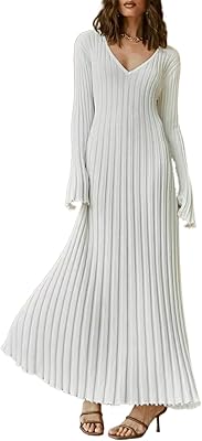 Long ribbed knitting dress for women, long sleeves, V -neck and tight dress for party and club.. DIAYTAR NIGERIA: Connecting Nigerians with their needs through affordable prices and 5-8 day shipping.